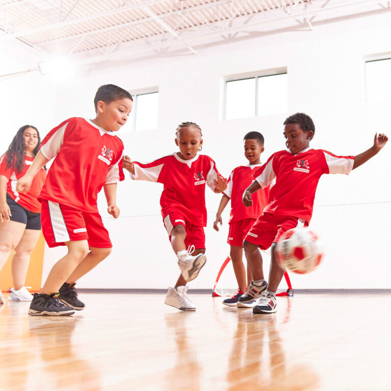 children playing soccer